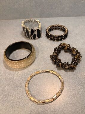 Gold and Black Mixed Metal Bracelet Set - Women Jewelry